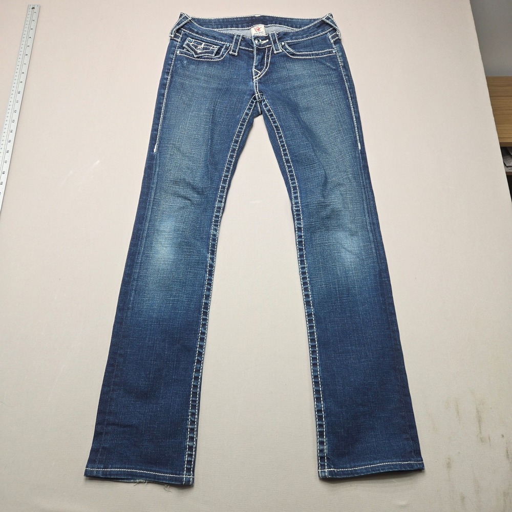 True Religion Jeans Disco Billy Big T Contrast Stitch Blue Denim Womens 28